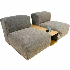   Edda fotel összeállítás lerakóasztallal, szürke/bézs szövet, fekete fa láb