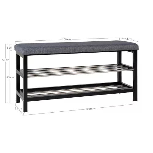 Padova padded bench, 2 shelves for shoes