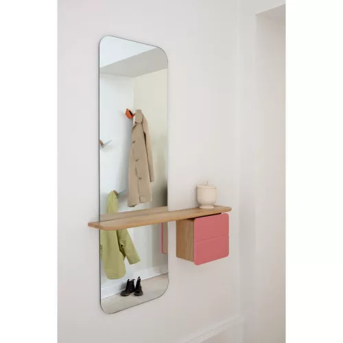 One More Look mirror with pink oak shelf